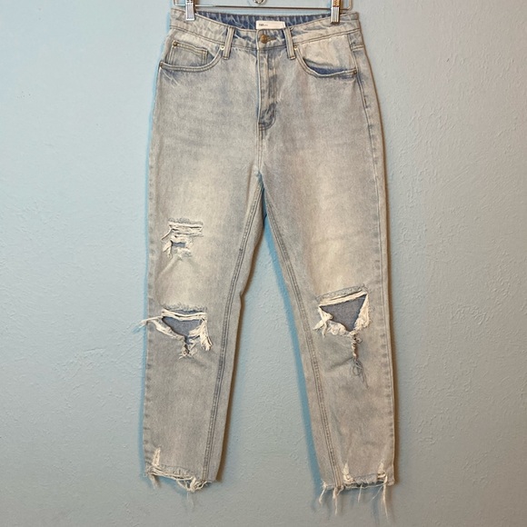 TNR Denim - TNR Womens Size 27 Distressed Ripped High Rise Mom Jeans Blue Denim Frayed Hem